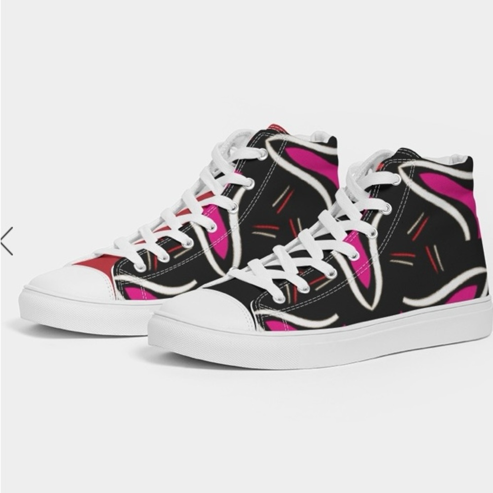 Stylish Women's High-Top Sneakers - Black and Pink